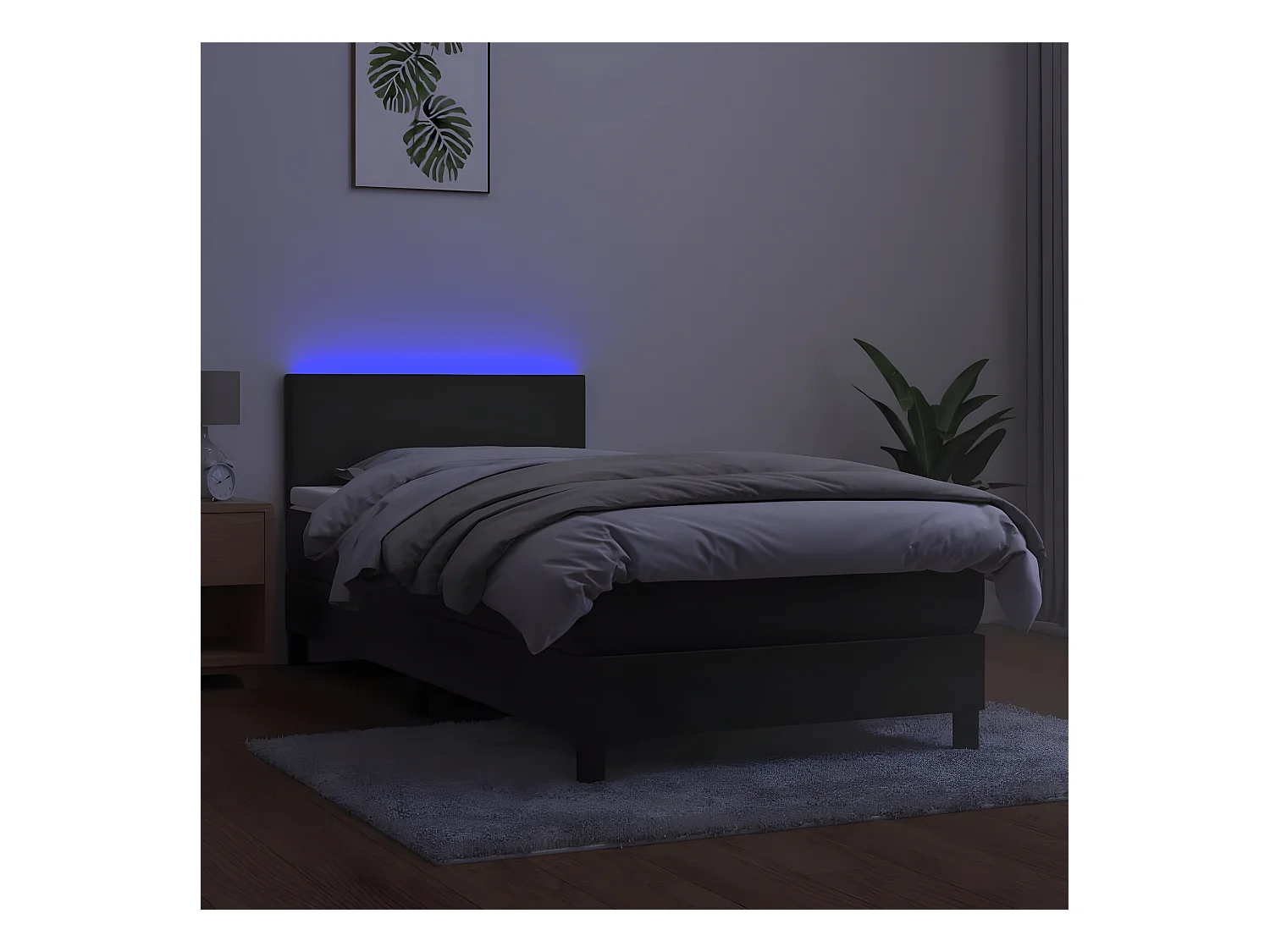 Lit à sommier tapissier matelas et LED Gris foncé 100x200 Velours
