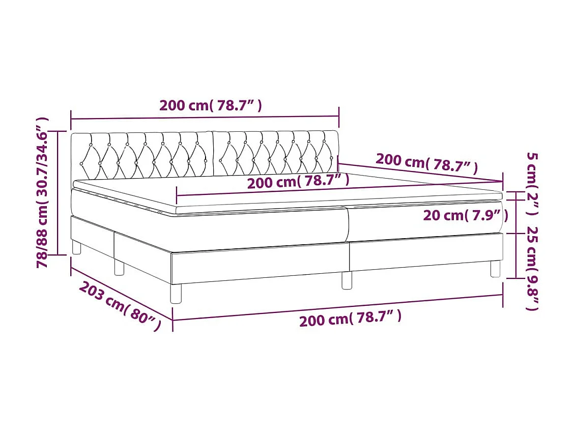 Lit à sommier tapissier avec matelas Noir 200x200 Tissu 6