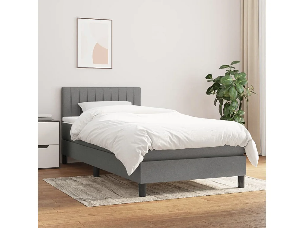 Lit à sommier tapissier avec matelas Gris foncé 100x200 Tissu 3