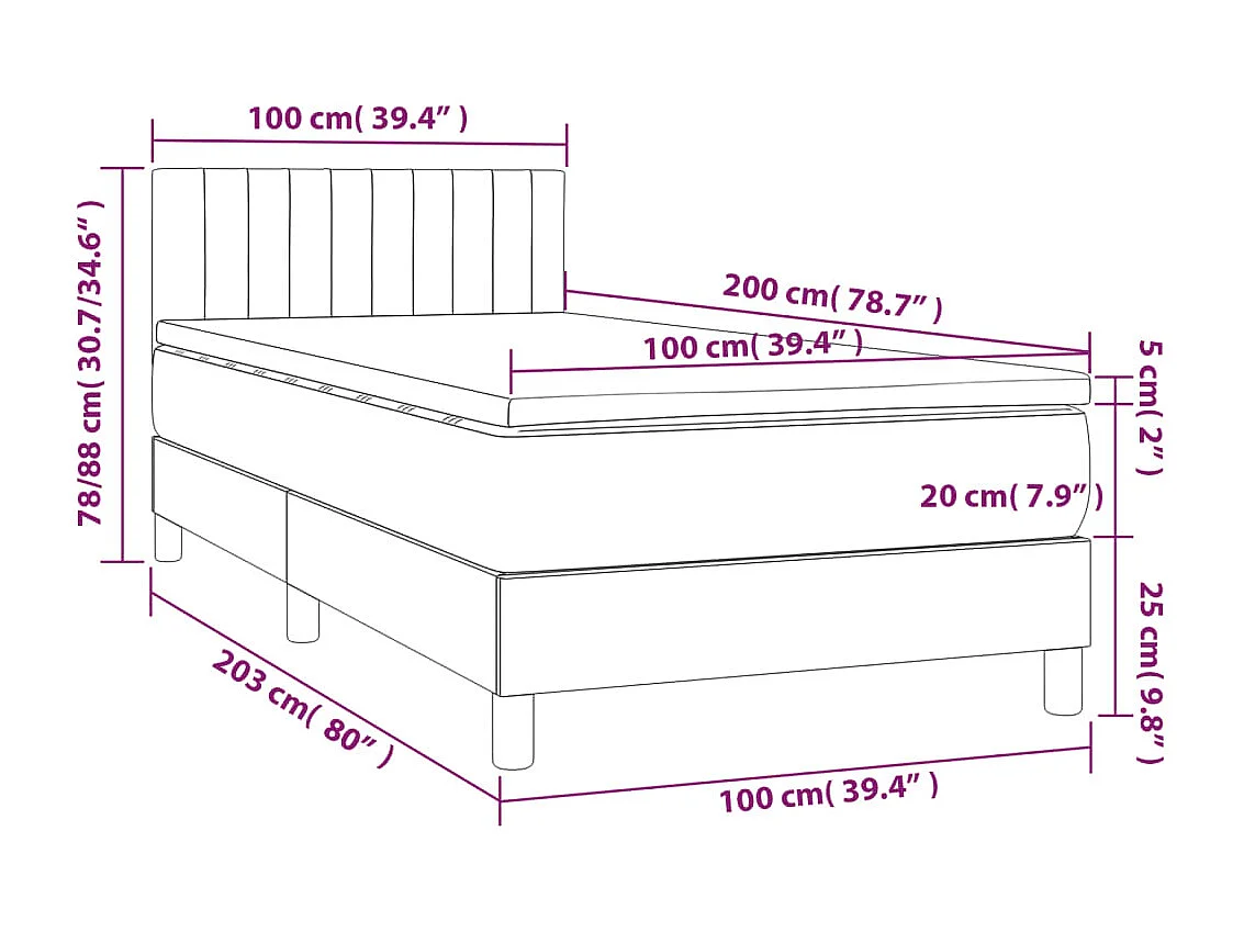 Lit à sommier tapissier avec matelas Gris foncé 100x200 Tissu 3