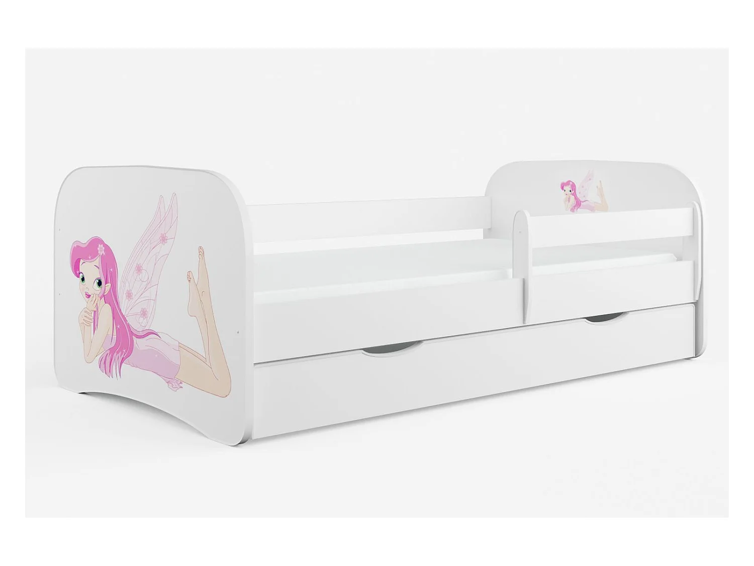 Lit enfant blanc petite fée avec sommiers et barrière de sécurité amovible Drimy-Matelas mousse-80x180