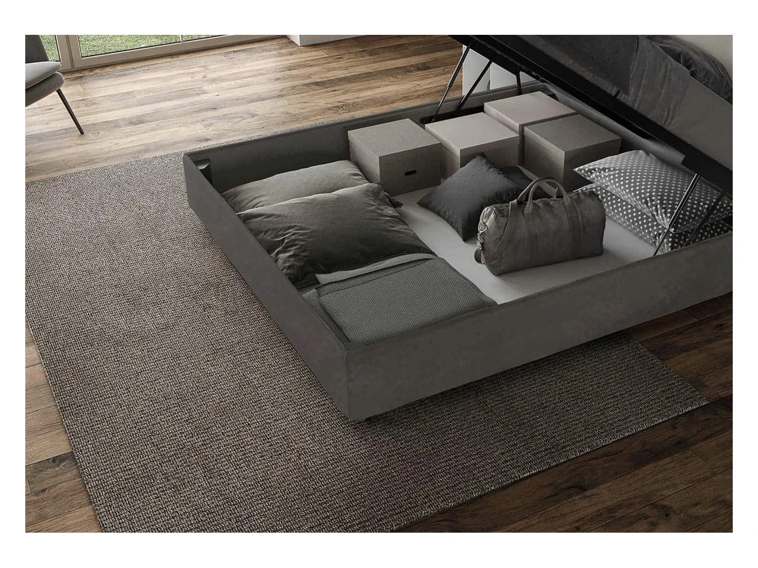 Lit moderne avec tête de lit rayures verticales matelassé simili cuir Bazen-Couleur Marron-90x190