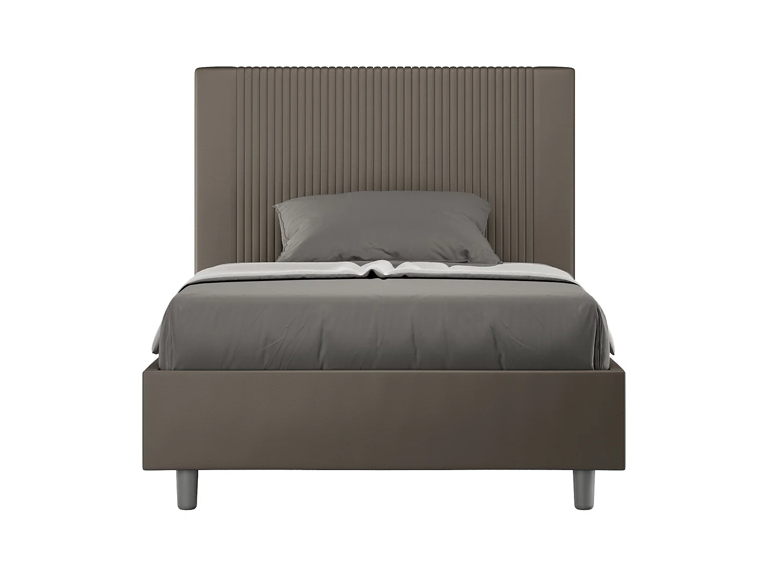 Lit moderne avec tête de lit rayures verticales matelassé simili cuir Bazen-Couleur Marron-90x190
