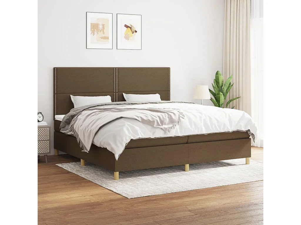 Lit à sommier tapissier avec matelas Marron foncé 200x200 7