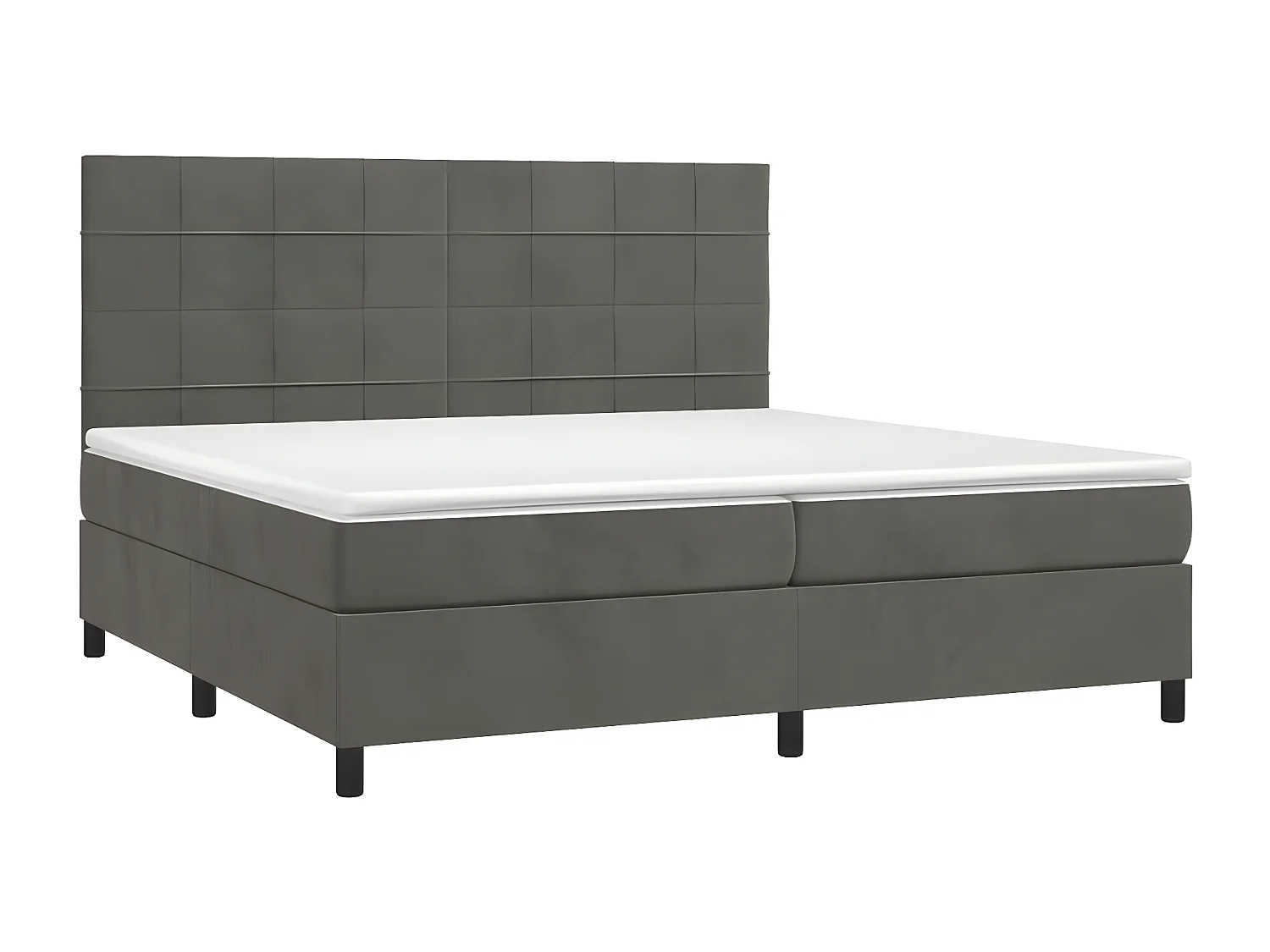 Lit à sommier tapissier matelas et LED Gris foncé 200x200 Velours