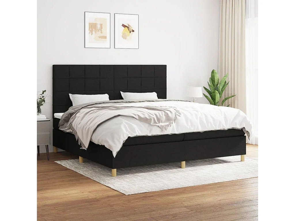 Lit à sommier tapissier avec matelas Noir 200x200 Tissu 5