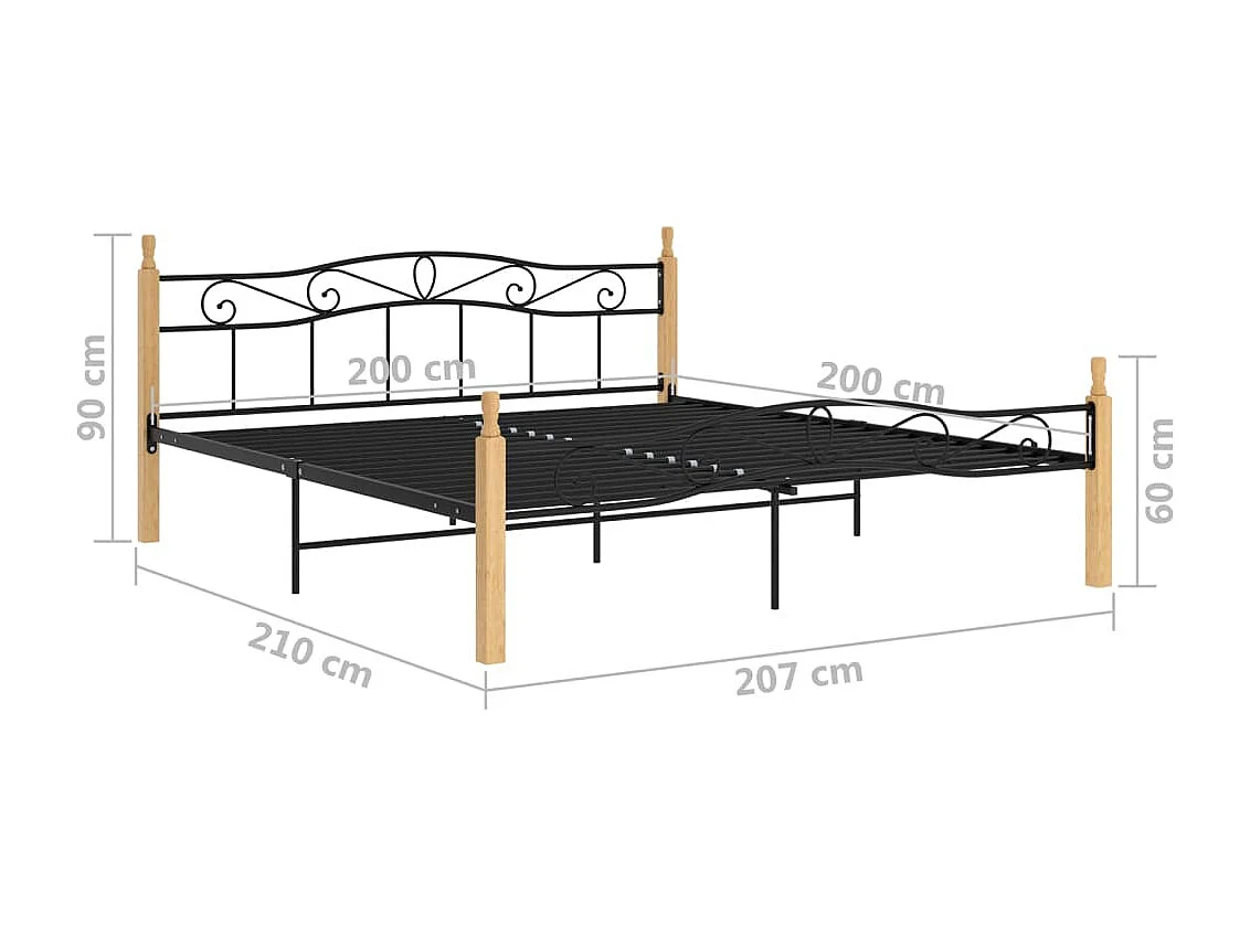 Lit Noir Métal et bois de chêne massif 200x200 2