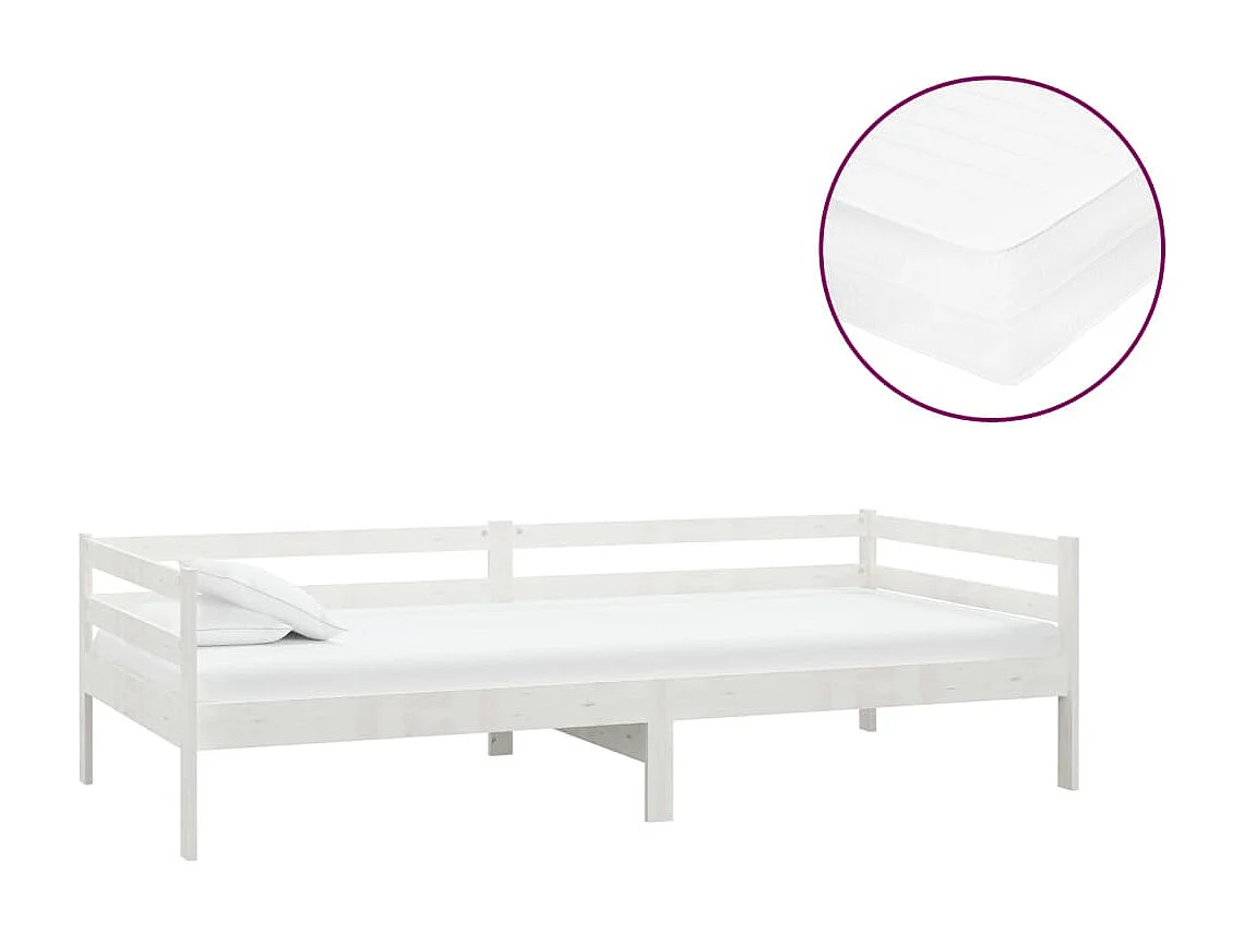 Lit avec matelas 90x200 Blanc Bois de pin massif 4