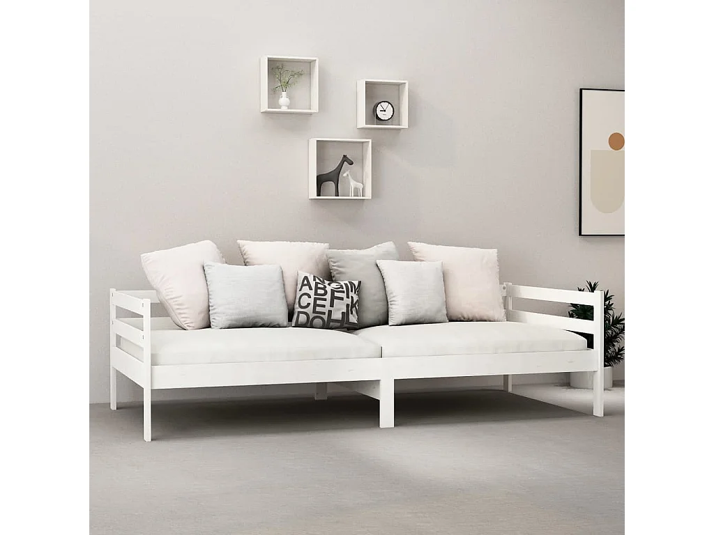 Lit avec matelas 90x200 Blanc Bois de pin massif 4