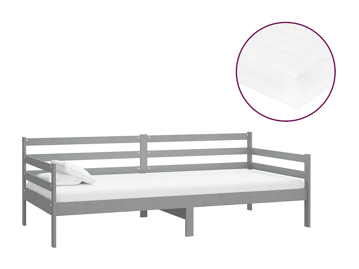 Lit avec matelas 90x200 Gris Bois de pin massif 12