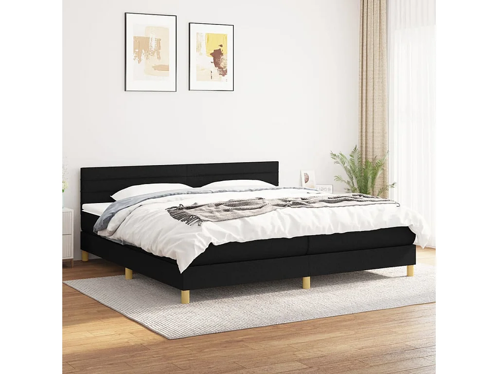 Lit à sommier tapissier avec matelas Noir 200x200 Tissu 7