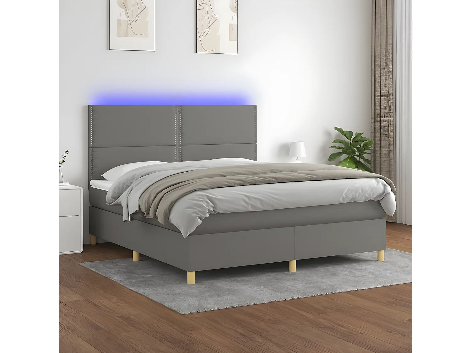 Lit à sommier tapissier et matelas et LED Gris foncé 180x200 Tissu 2
