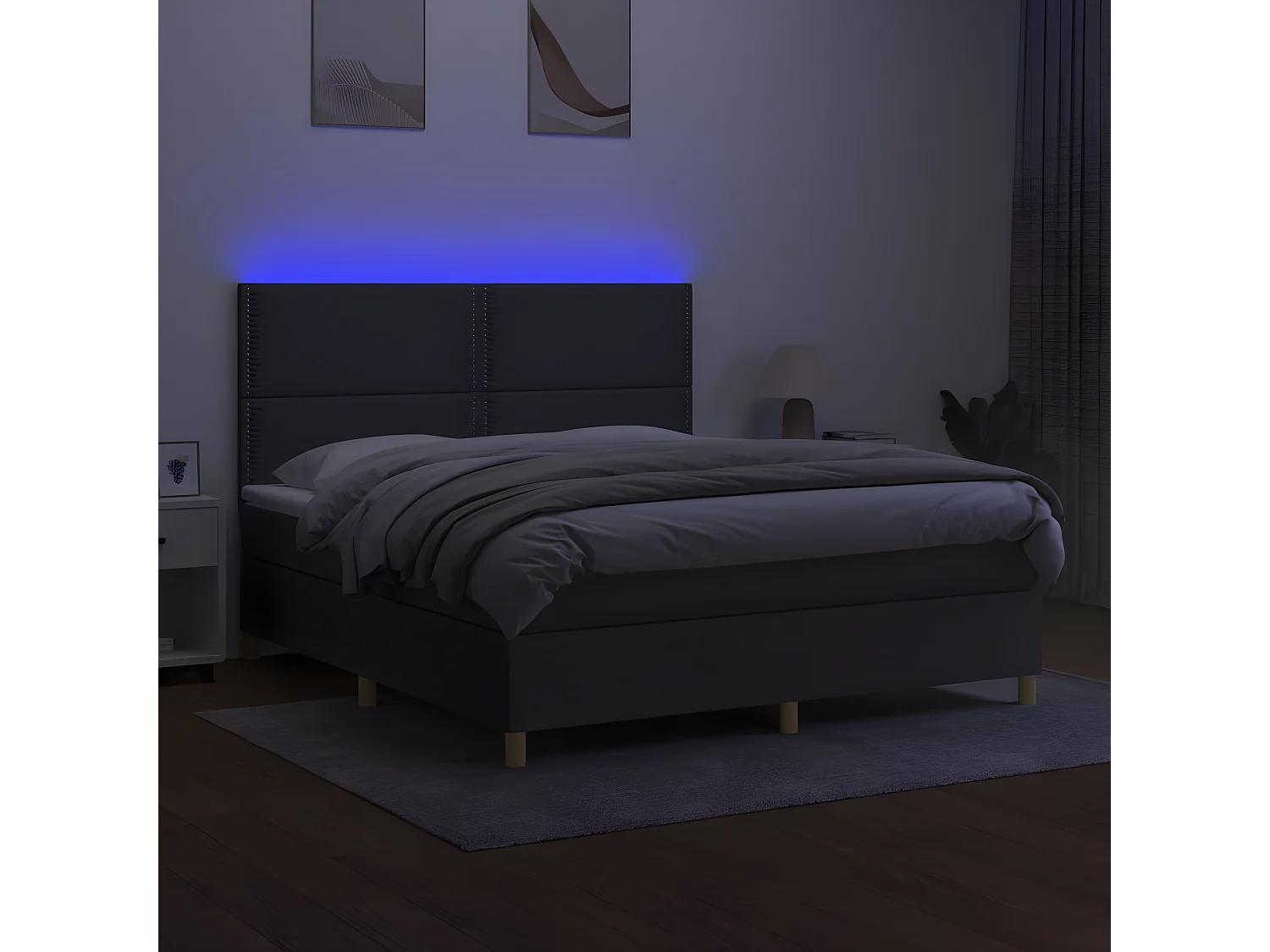 Lit à sommier tapissier et matelas et LED Gris foncé 180x200 Tissu 2