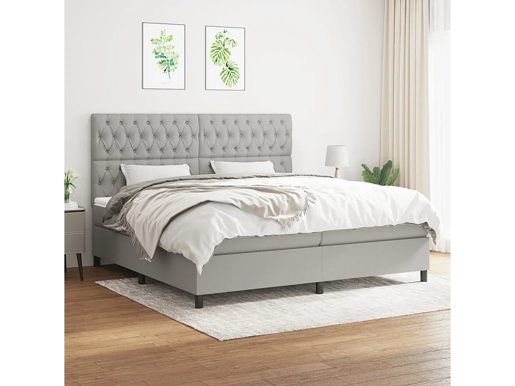 Lit à sommier tapissier avec matelas Gris clair 200x200 Tissu 10