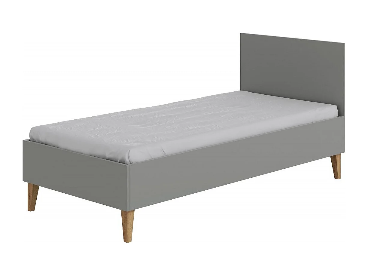Cama infantil gris con patas de madera de roble Blanka 80x180 cm