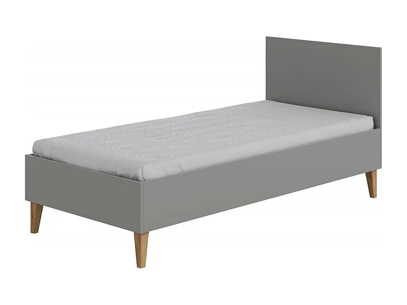 Cama infantil gris con patas de madera de roble Blanka 80x180 cm