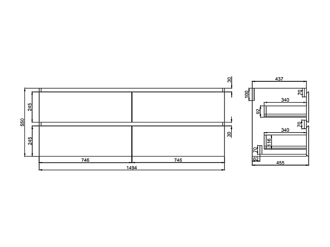 Waschbeckenunterschrank hängend - 150 cm - Holzfarben hell & Weiß - SABURI