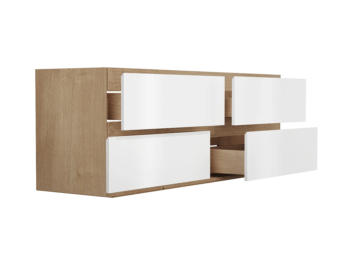 Meuble sous vasque suspendu - Coloris naturel clair et blanc - 150 cm - SABURI