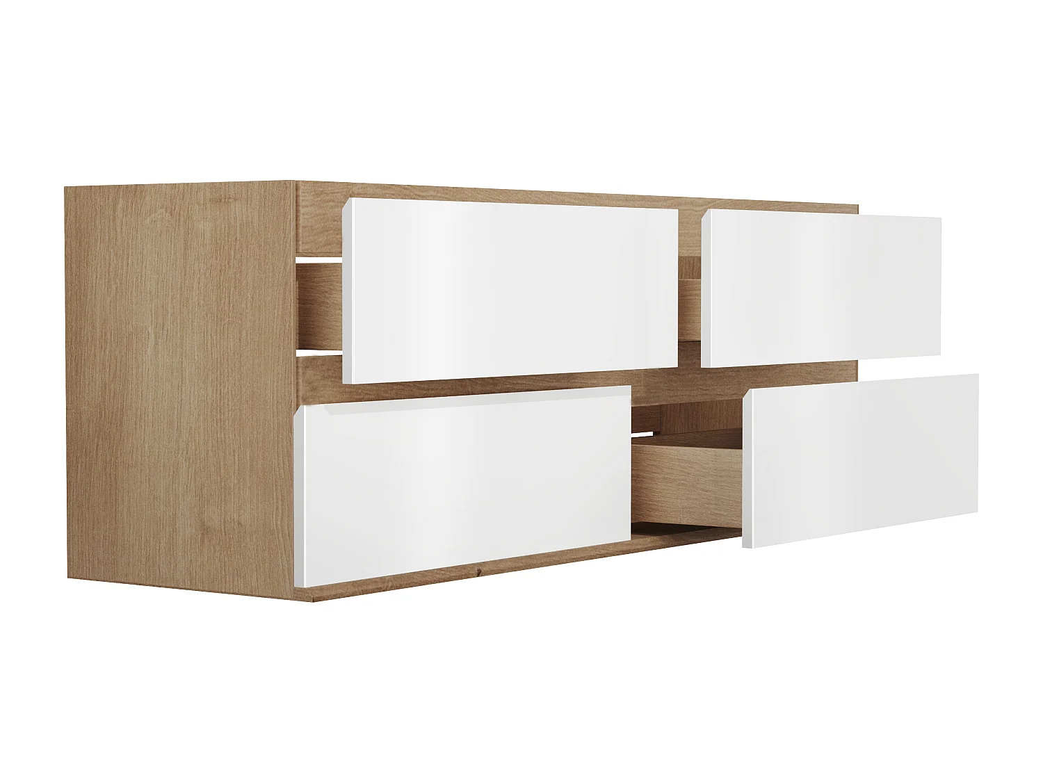 Hangend meubel onder enkele wastafel - Licht naturel en wit - 150 cm - SABURI