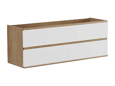 Hangend meubel onder enkele wastafel - Licht naturel en wit - 150 cm - SABURI