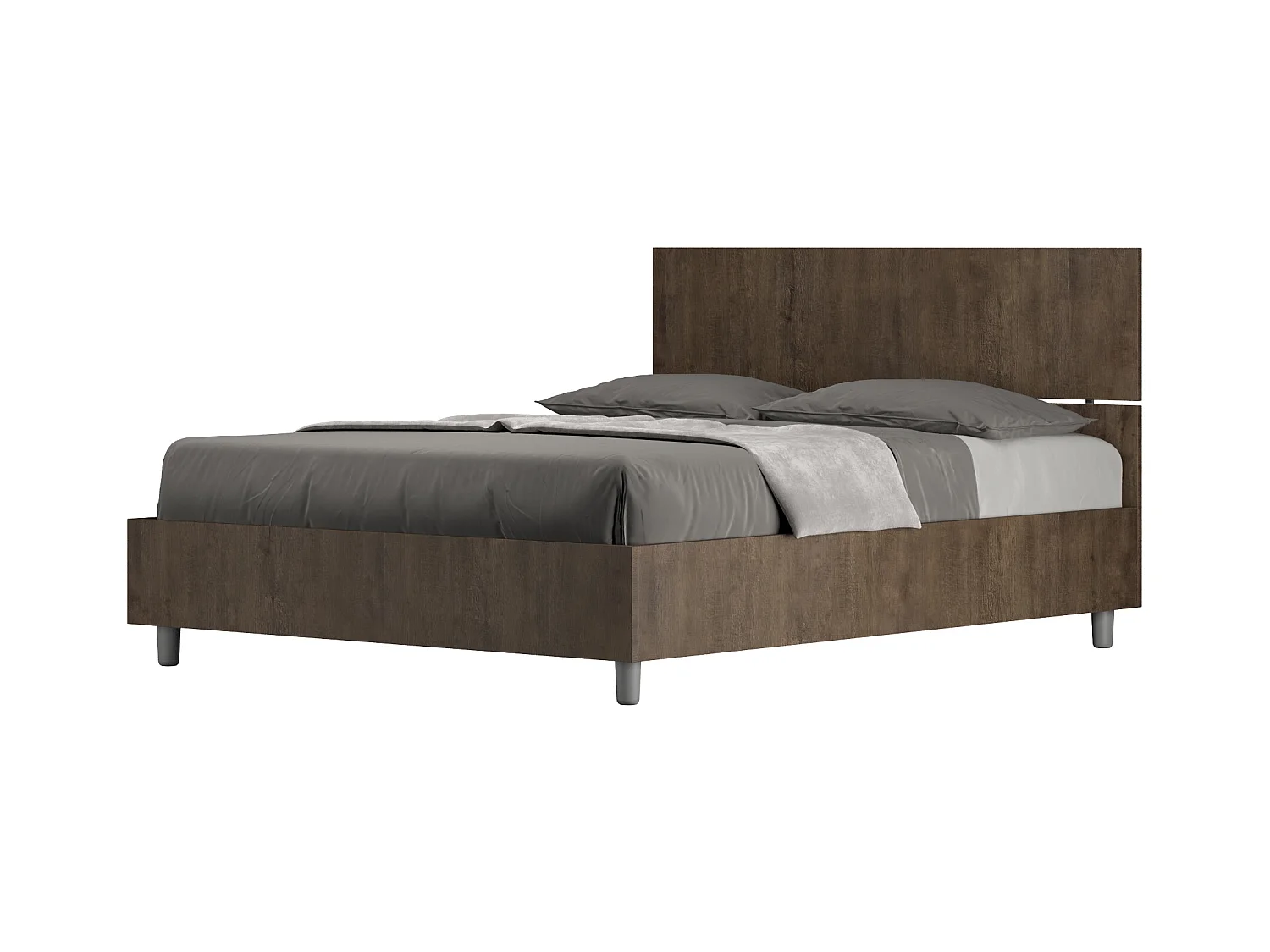 Lit double sans sommier 140x200 tête de lit droite noyer Demas