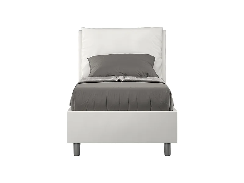 Lit adulte moderne avec coussins rembourrés simili cuir Anja-Couleur Blanc-80x190