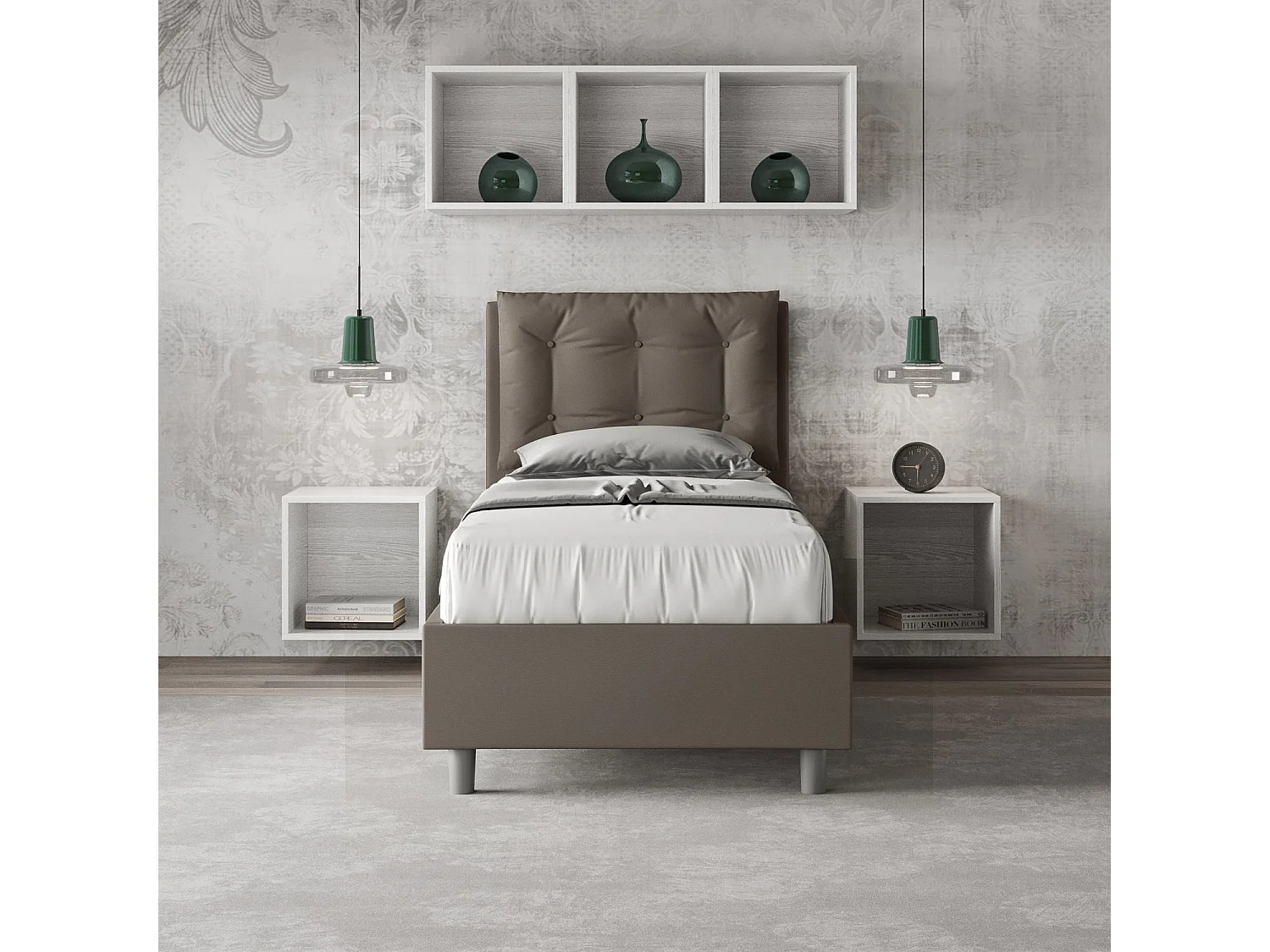 Lit design 80x190 avec tête de lit coussin matelassé simili cuir marron Andry-Option Avec coffre