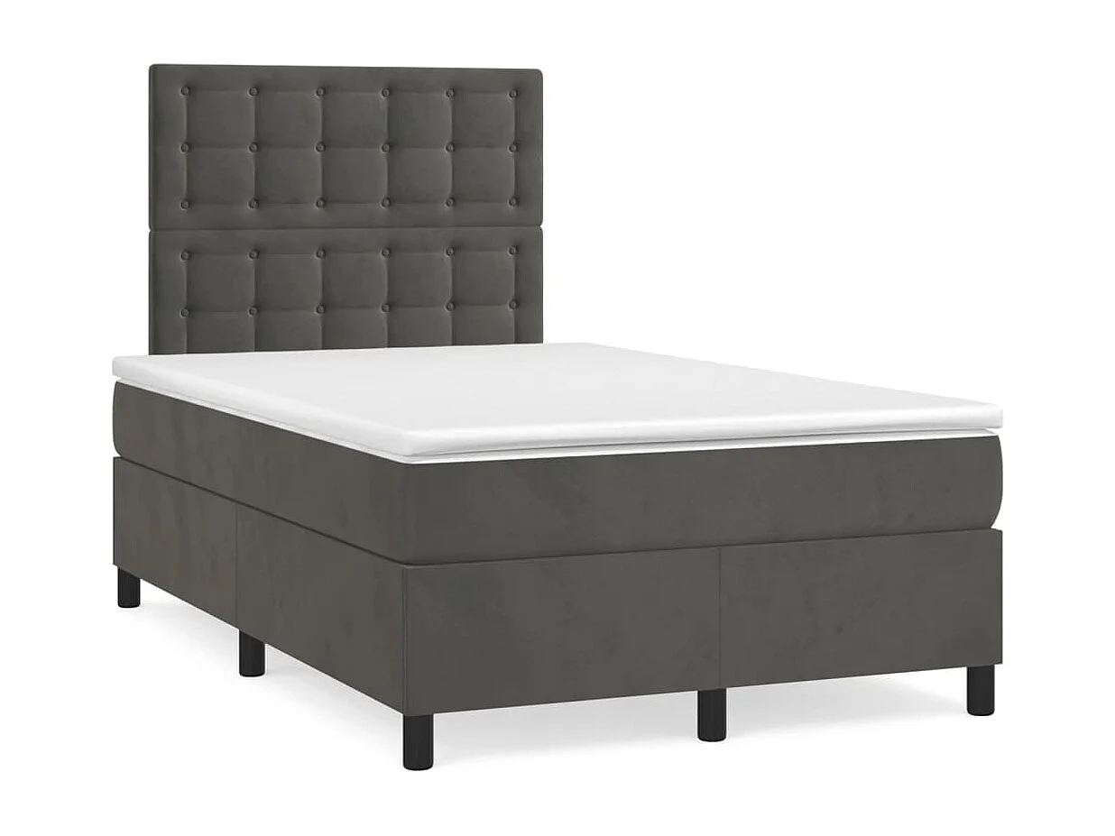 Lit à sommier tapissier et matelas Gris foncé 120x200 Velours 3
