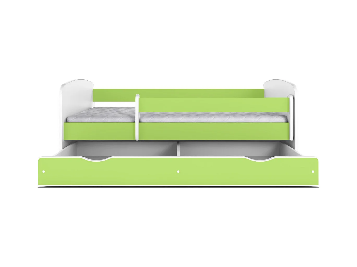 Cama infantil verde con somieres y barrera de seguridad extraíble Drimy-Ropa de cama 70x140 cm