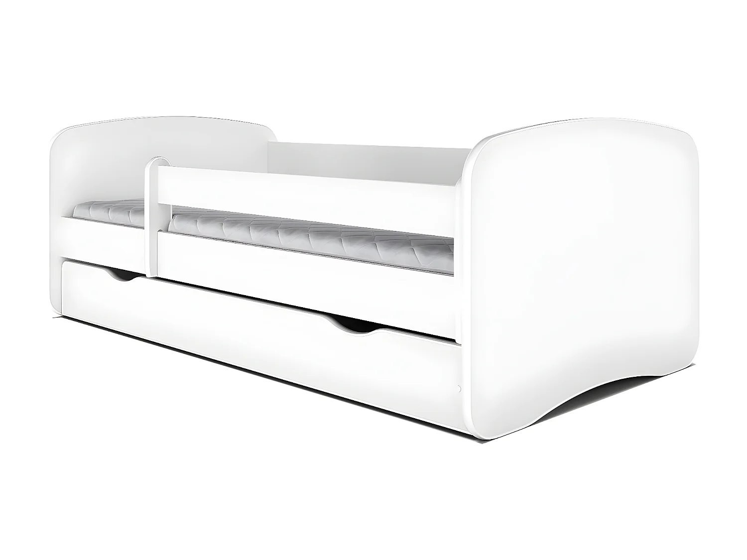Lit enfant blanc avec sommiers et barrière de sécurité amovible Drimy-70x140