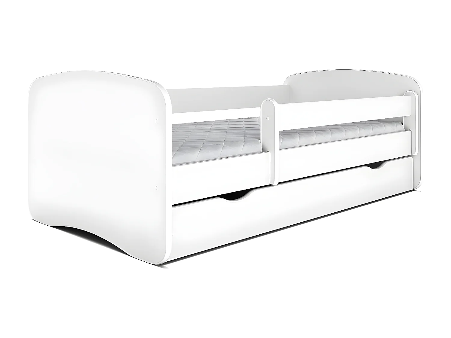 Lit enfant blanc avec sommiers et barrière de sécurité amovible Drimy-70x140