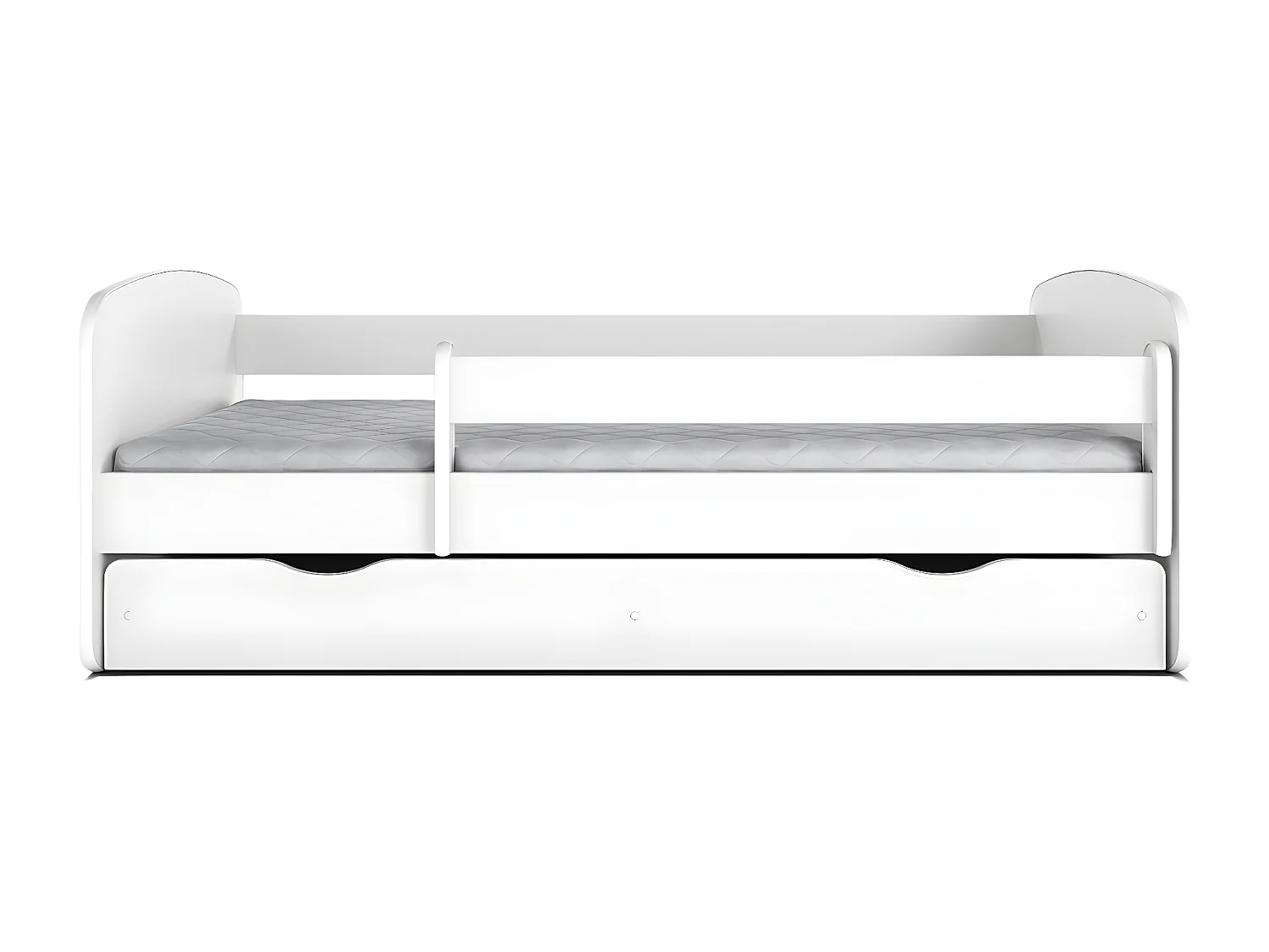 Lit enfant blanc avec sommiers et barrière de sécurité amovible Drimy-70x140