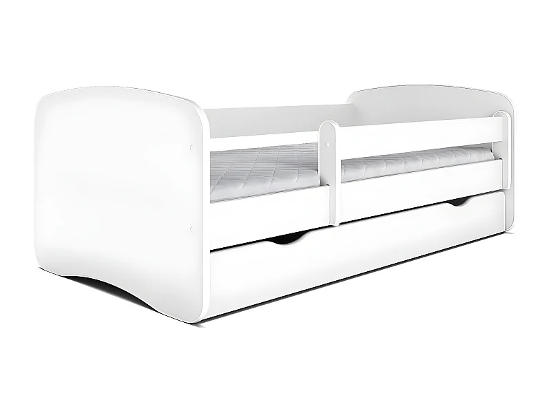 Lit enfant blanc avec sommiers et barrière de sécurité amovible Drimy-70x140