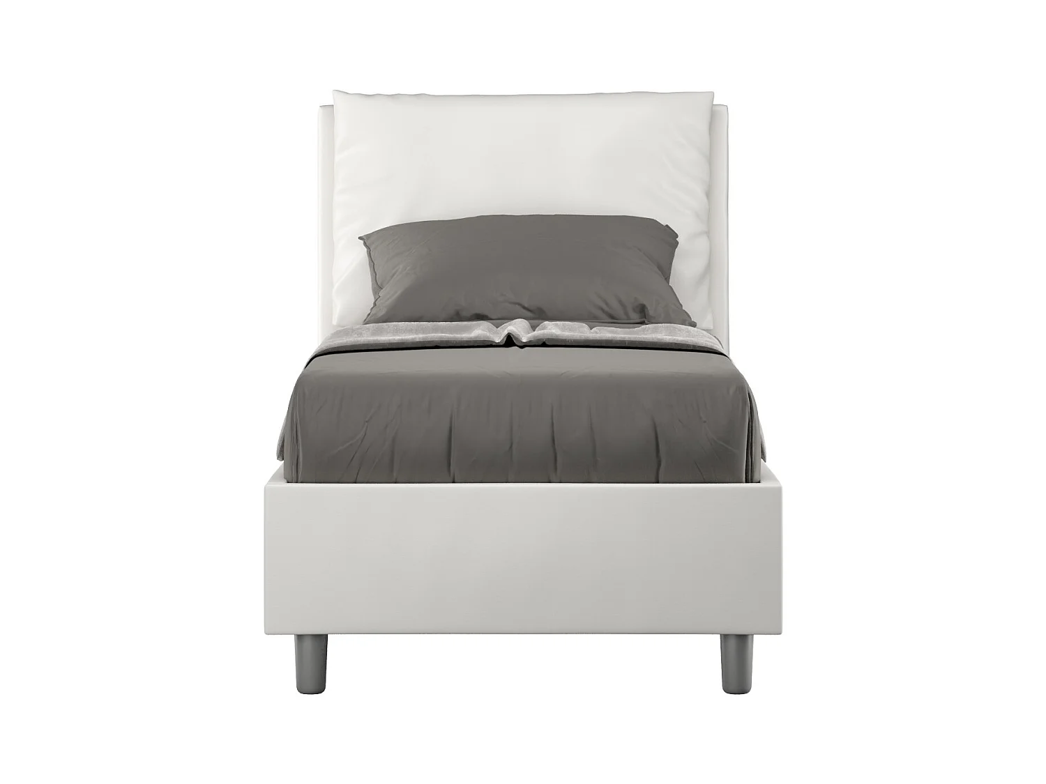 Lit adulte moderne avec coussins rembourrés simili cuir Anja-Couleur Blanc-80x190-Option Avec sommier