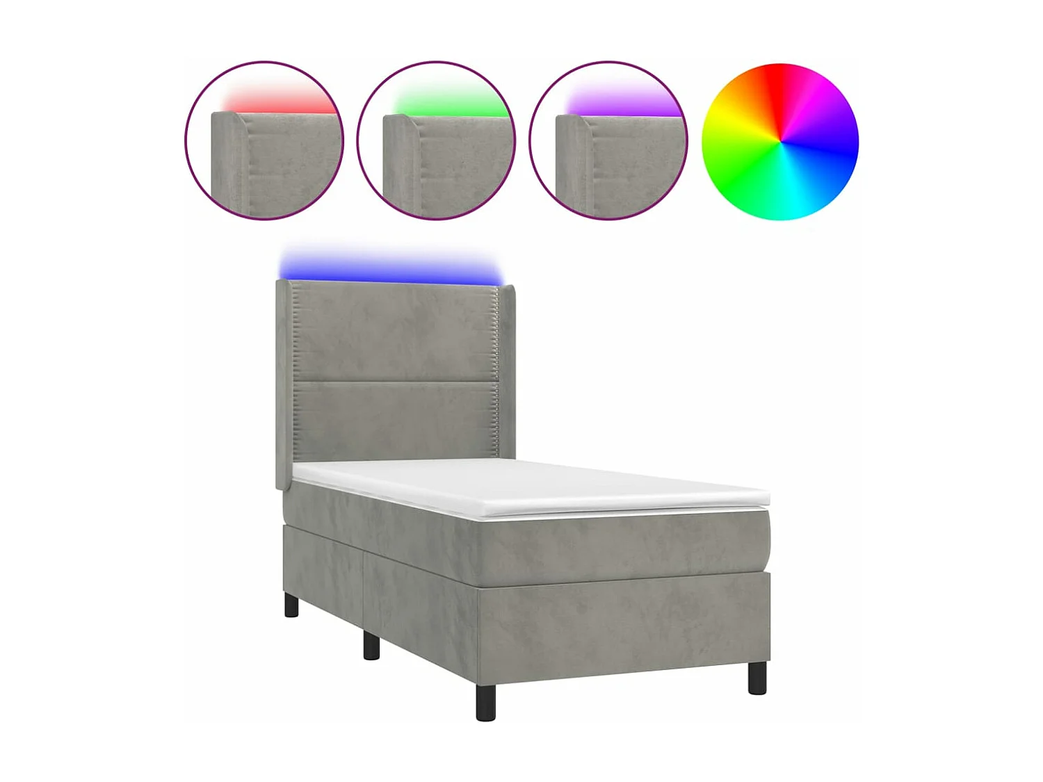 Lit à sommier tapissier matelas et LED Gris clair 100x200 Velours