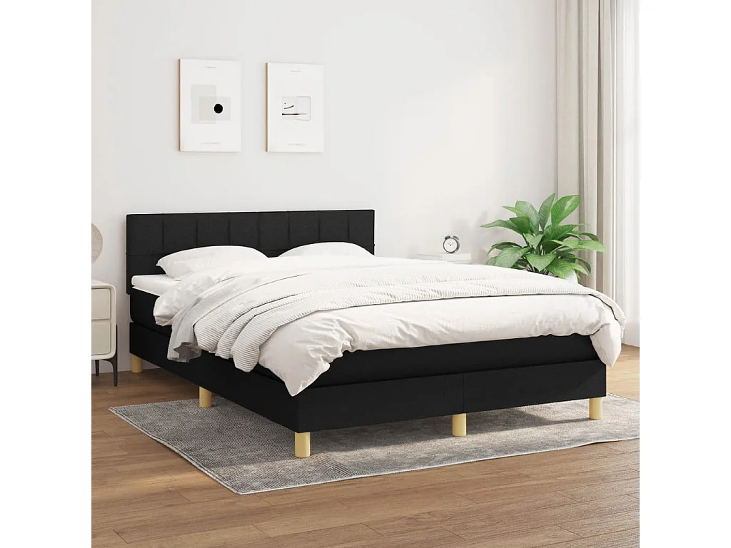 Lit à sommier tapissier avec matelas Noir 140x200 Tissu 2