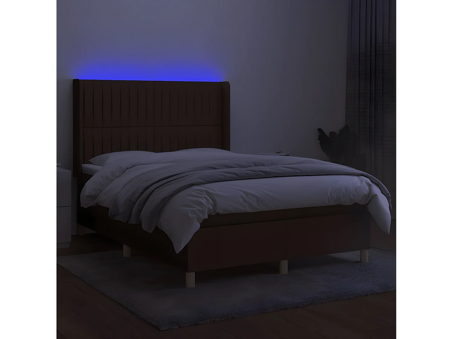 Lit à sommier tapissier matelas et LED Marron foncé 140x190 Tissu