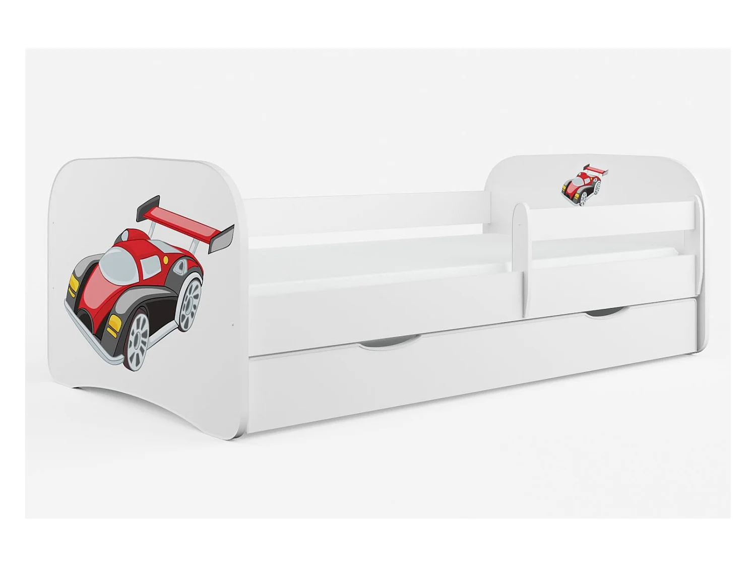 Lit enfant automobile avec sommiers et barrière de sécurité amovible Drimy-Matelas mousse-70x140-Tiroirs Avec tiroir