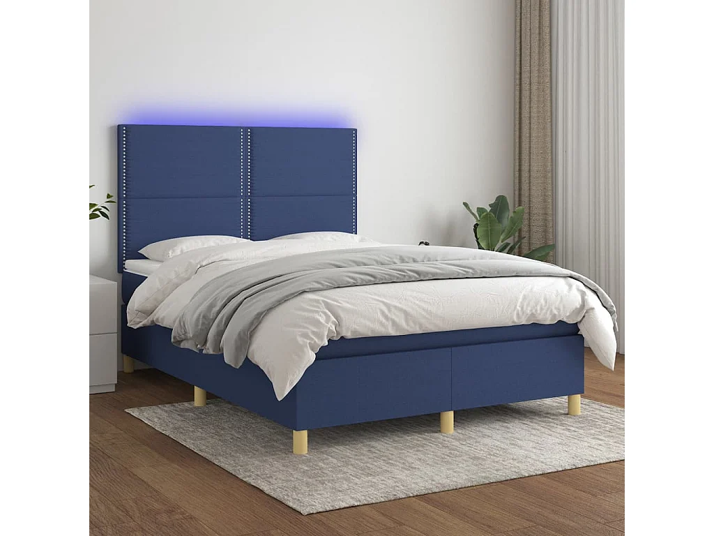 Lit à sommier tapissier avec matelas et LED Bleu 140x190 Tissu 2
