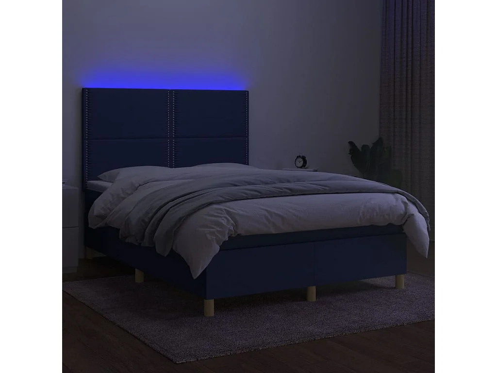 Lit à sommier tapissier avec matelas et LED Bleu 140x190 Tissu 2
