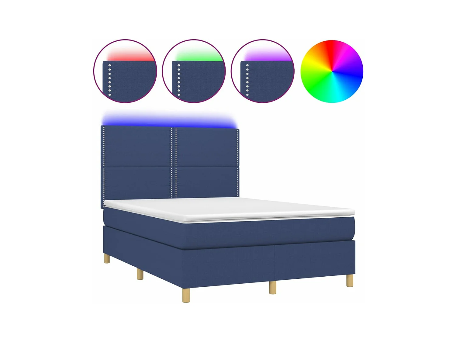 Lit à sommier tapissier avec matelas et LED Bleu 140x190 Tissu 2