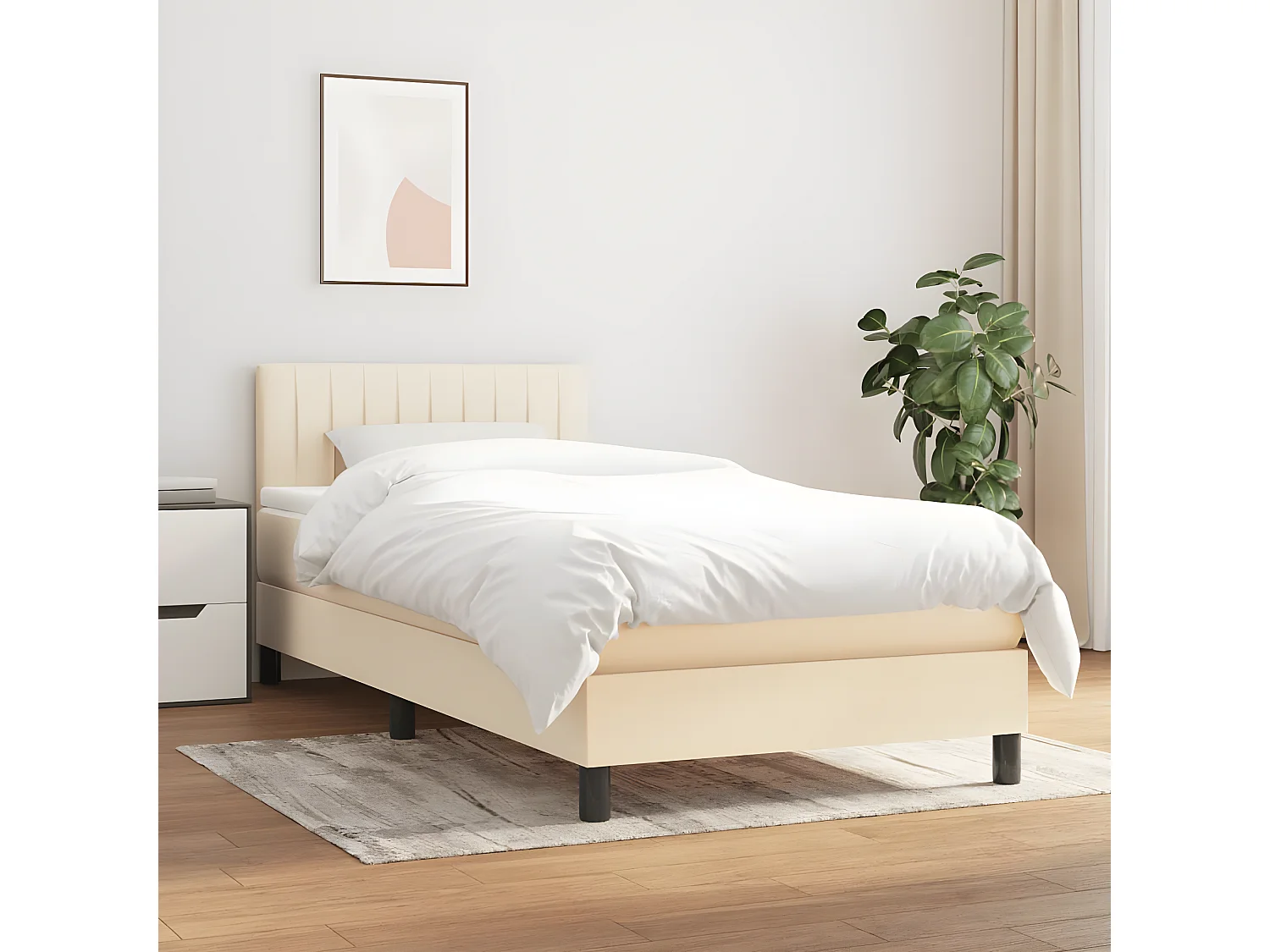Lit à sommier tapissier avec matelas Crème 100x200 Tissu 5