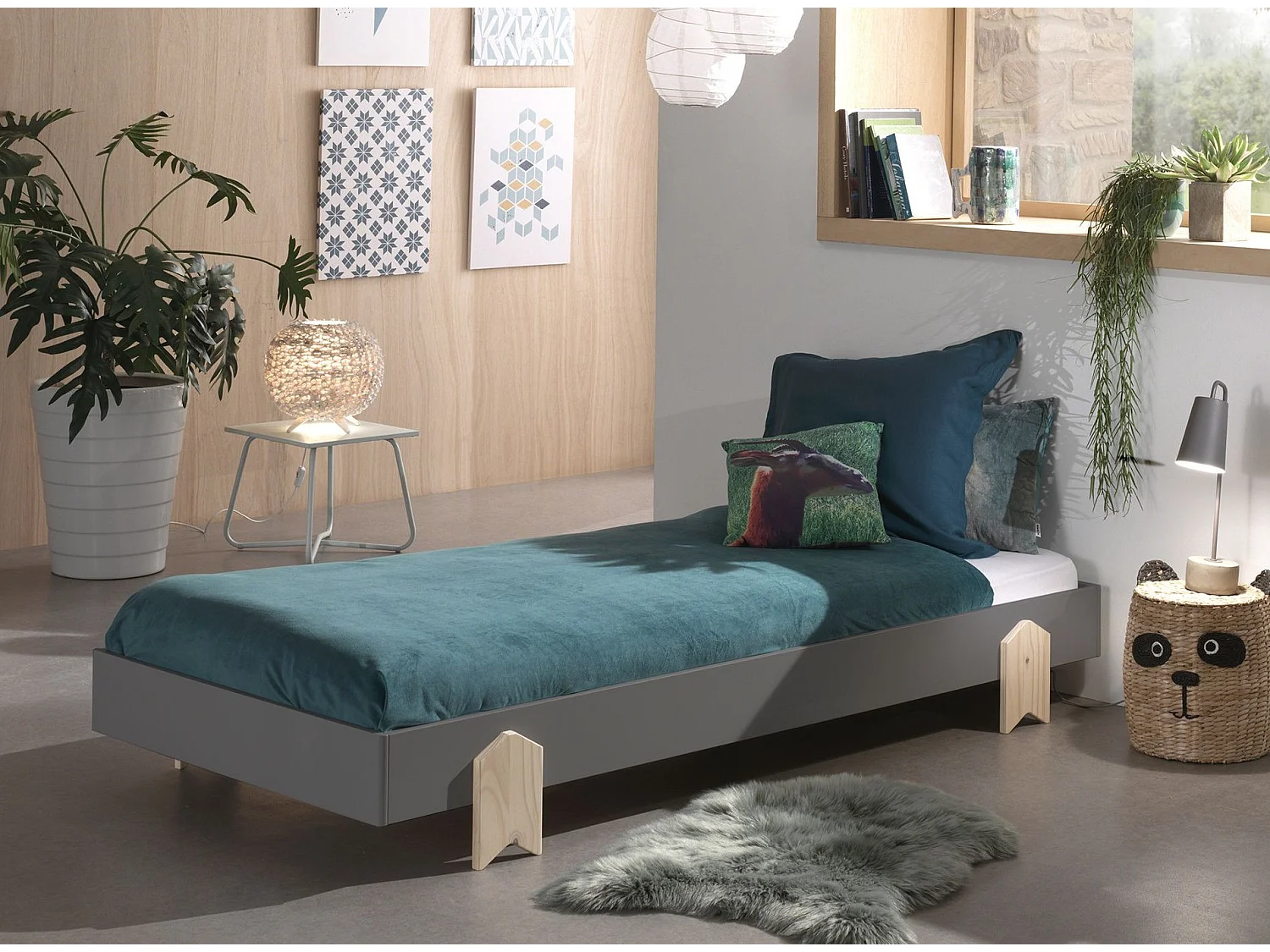 Lit Enfant en Bois "Modulo Arrow" 90x200cm Gris