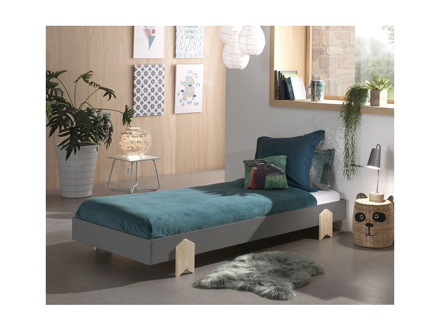 Lit Enfant en Bois "Modulo Arrow" 90x200cm Gris