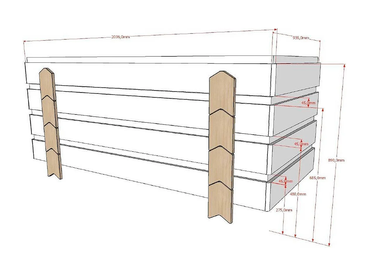 Lit Enfant en Bois "Modulo Arrow" 90x200cm Gris