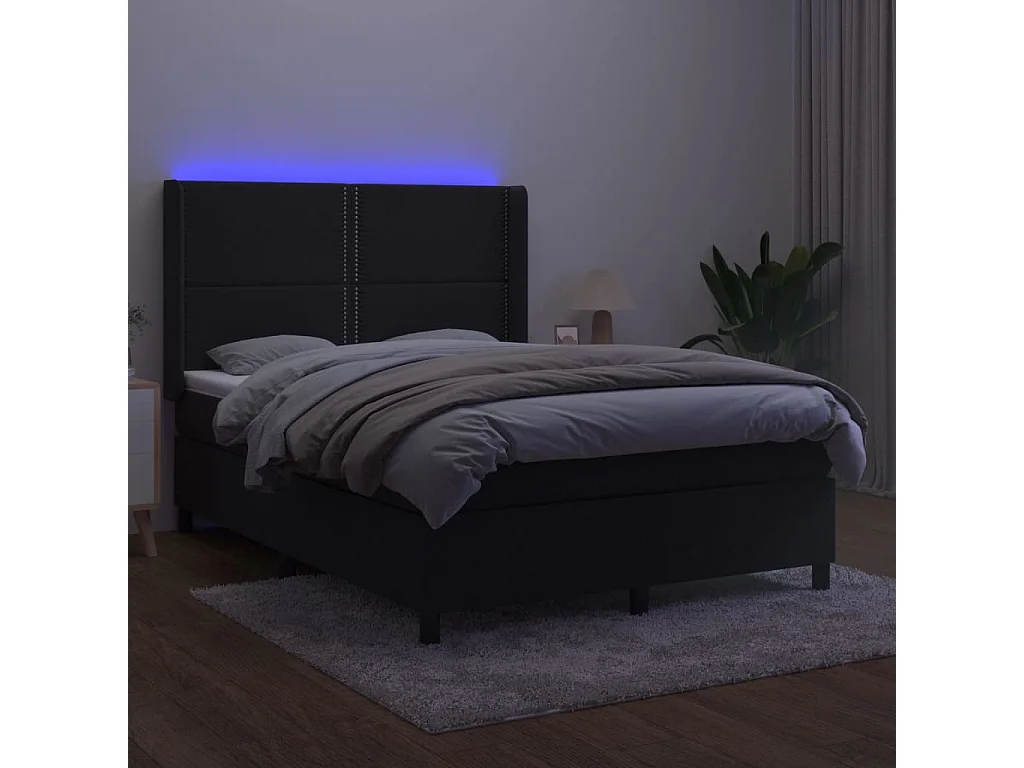 Lit à sommier tapissier avec matelas et LED Noir 140x190 Velours