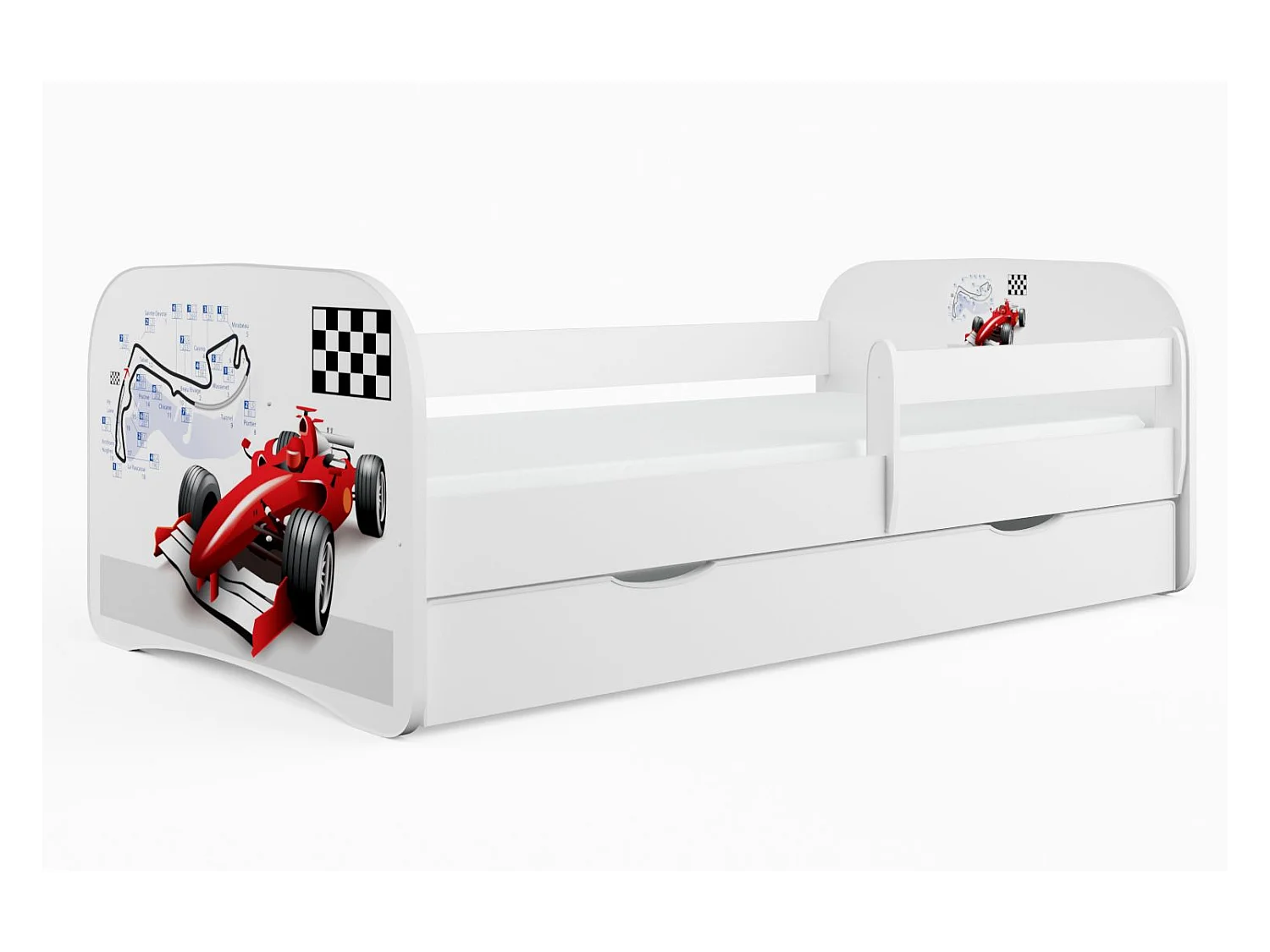 Lit enfant voiture de course avec sommiers et barrière de sécurité amovible Drimy-Matelas mousse-70x140-Tiroirs Avec tiroir