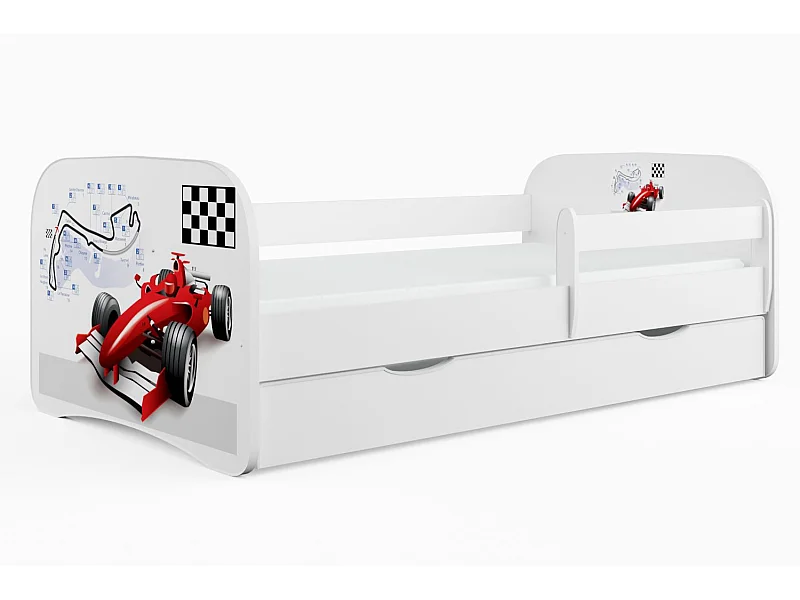 Raceauto-kinderbed met boxsprings en afneembaar veiligheidshekje Drimy-Schuim matras-Slapen 70x140cm-Laden Met lade
