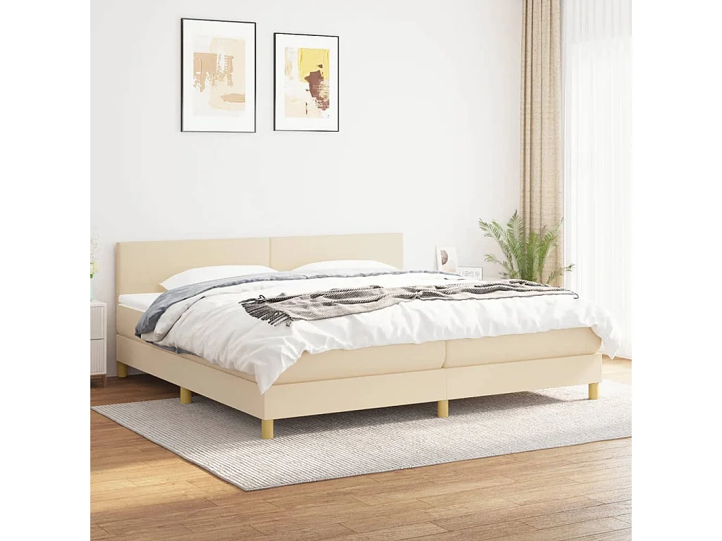 Lit à sommier tapissier avec matelas Crème 200x200 Tissu 9
