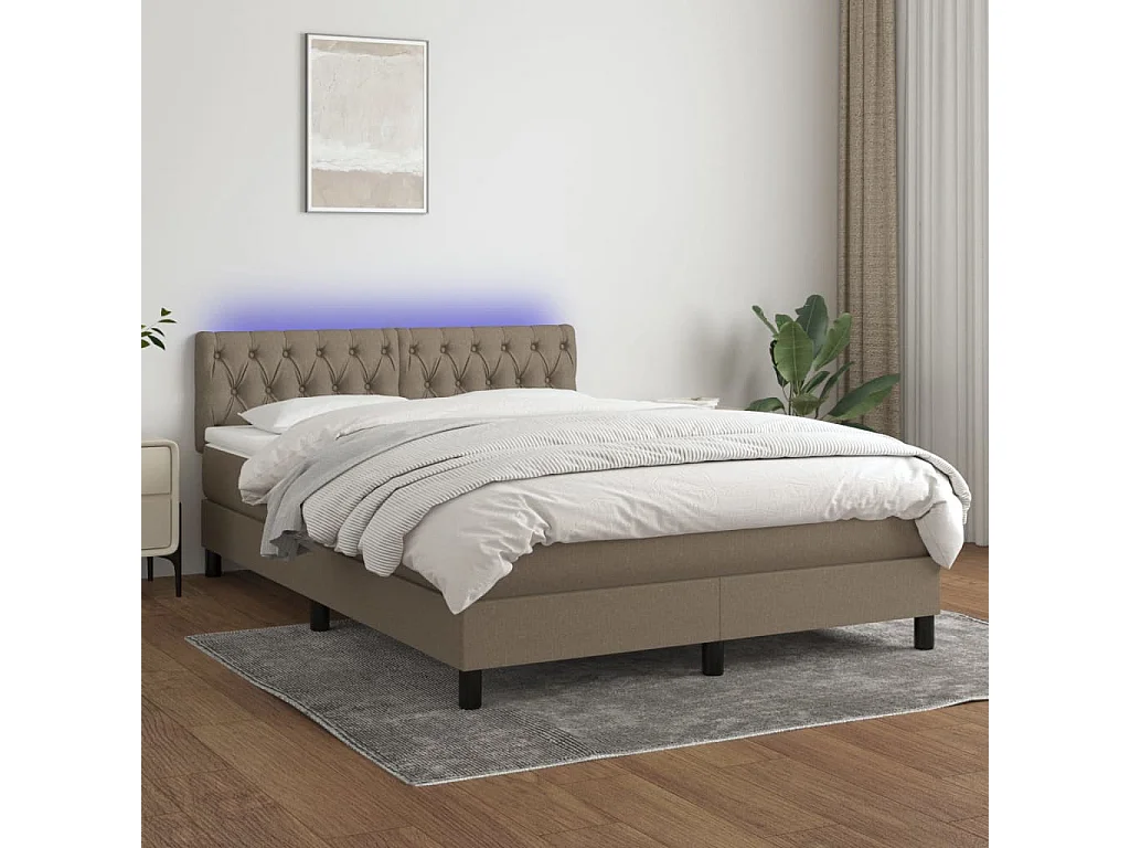 Lit à sommier tapissier avec matelas et LED Taupe 140x200 Tissu